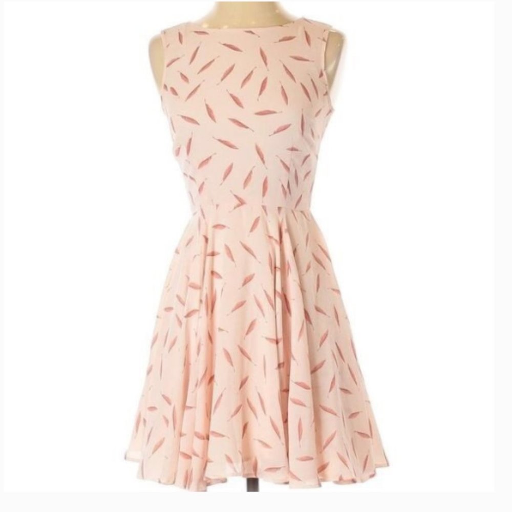 Maison Jules Pink Feather Skater Dress NWOT